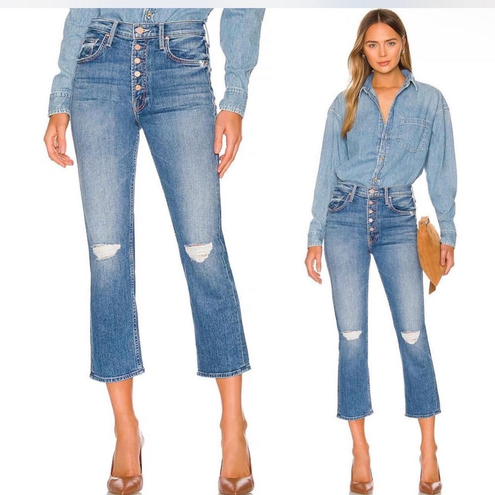Mother The Pixie Tomcat Crop Women's Blue Distressed Jeans 24
